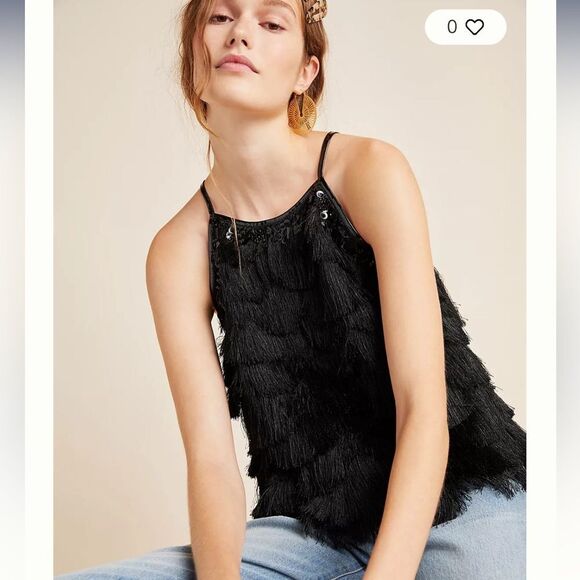 Anthropologie Pankaj & Nidhi Becca Fringed Halter Top Black Sz 4 Whimsigoth New - Picture 1 of 11